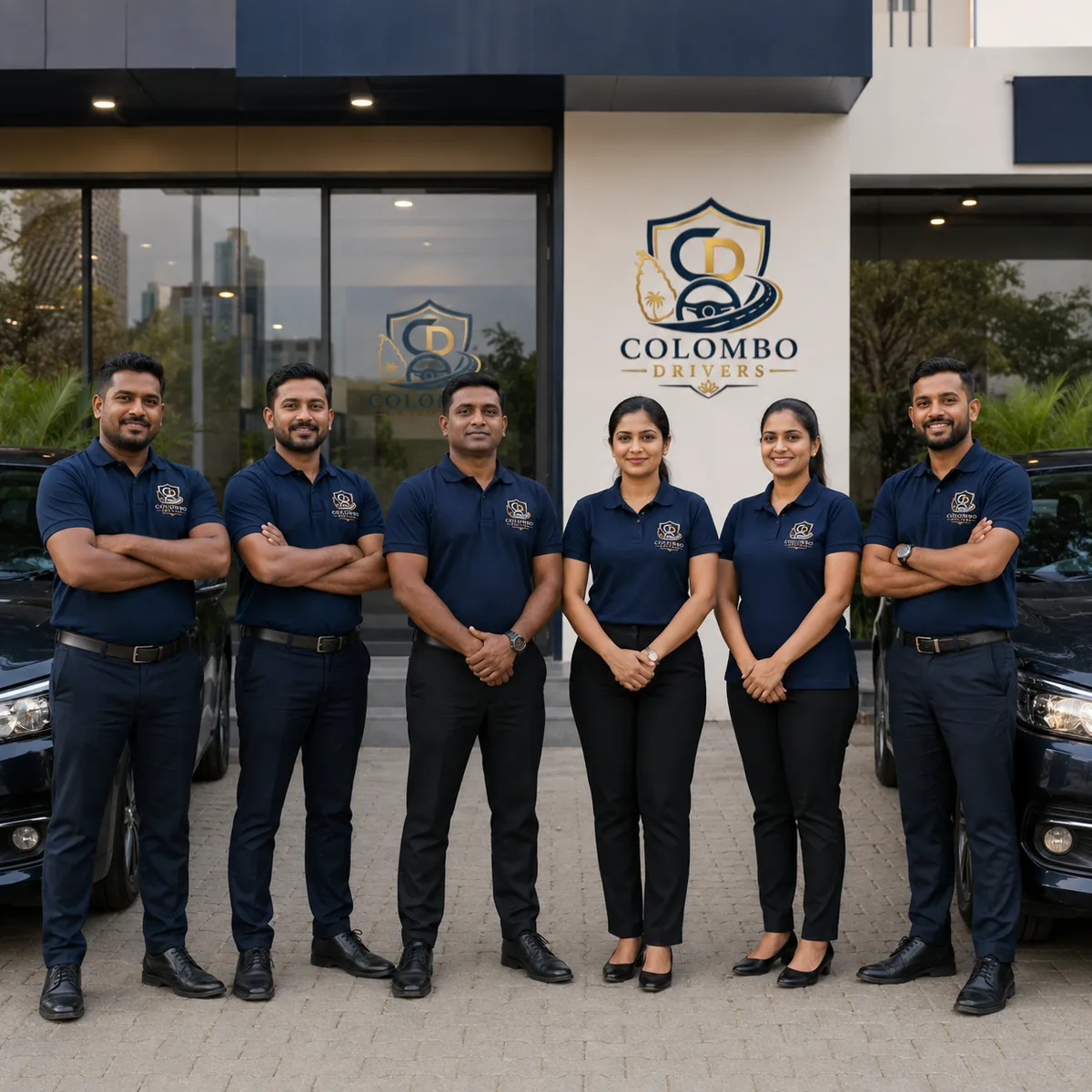 Colombo Drivers professional driver team outside the Colombo office